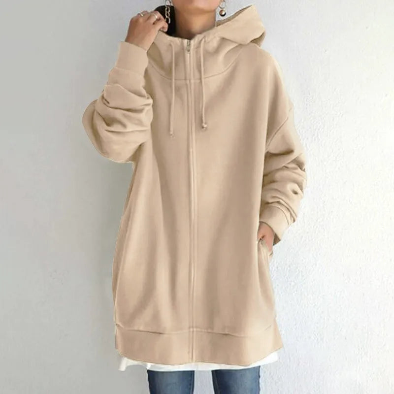 Sweat à capuche femme – Coupe oversize – Intérieur molletonné – Fermeture zippée