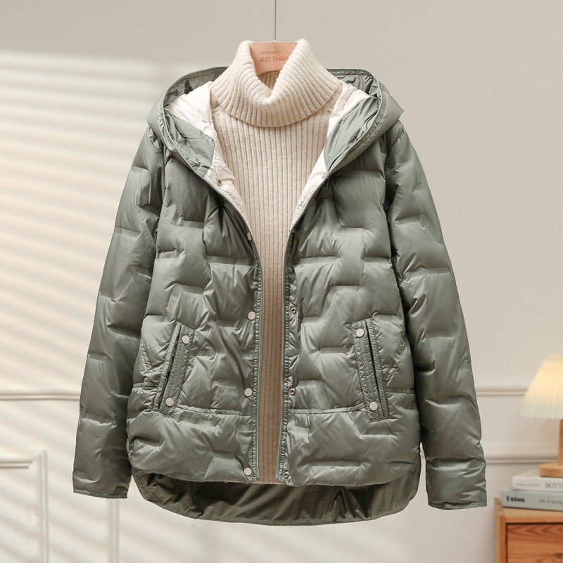 Manteau femme duvet – Coupe ample – Col à revers – Matelassé léger imperméable
