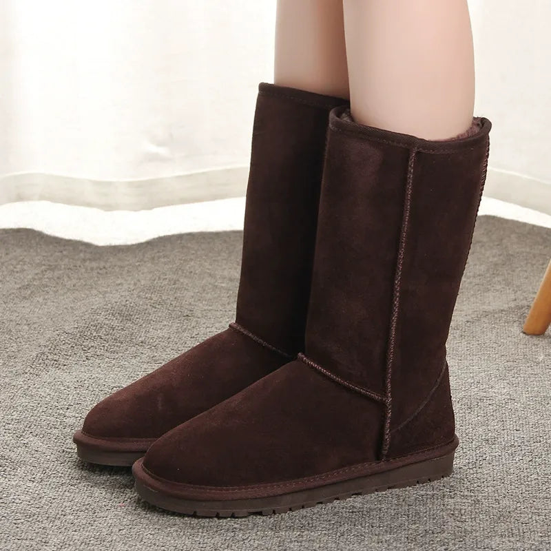 Bottes femme hauteur genou – Suédine – Doublure fausse fourrure – Semelle plate