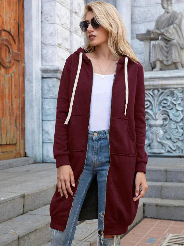 Sweatshirt femme oversize – coton doux – zip frontal – capuche – poches larges