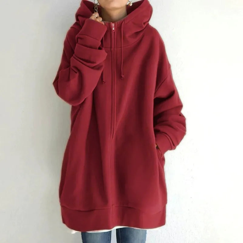 Sweat à capuche femme – Coupe oversize – Intérieur molletonné – Fermeture zippée