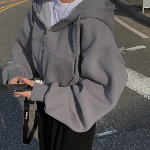 Sweat à capuche femme – Coupe oversize – Polaire douce – Zippé – Poche kangourou