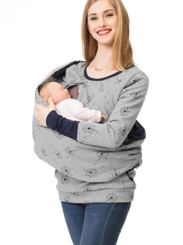 Sweatshirt d’allaitement femme – Coupe décontractée – Coton – Accès discret – Motif floral