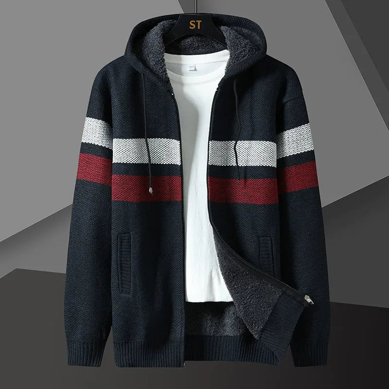 Sweat à capuche homme – Coupe décontractée – Maille texturée – Fermeture zippée