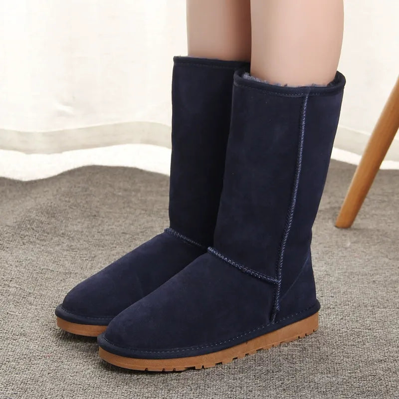 Bottes femme hauteur genou – Suédine – Doublure fausse fourrure – Semelle plate