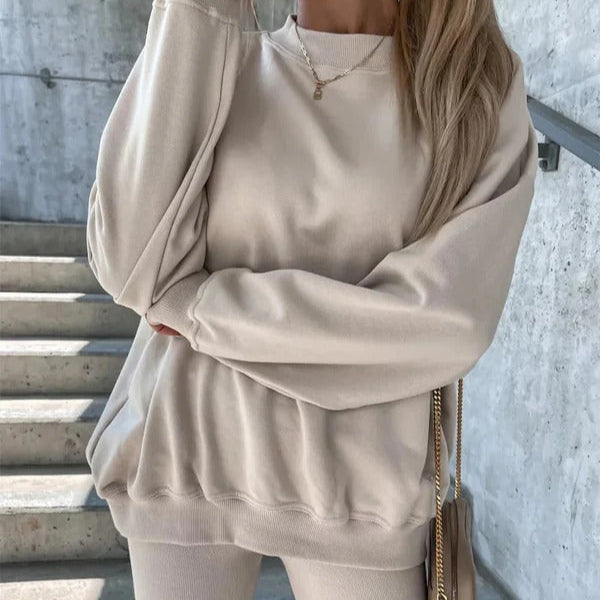 Sweatshirt femme oversize – Coupe décontractée – Col rond – Finitions côtelées