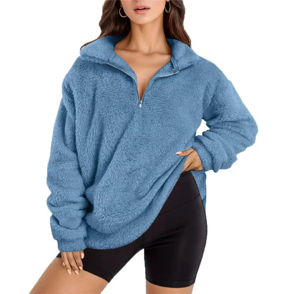 Sweat femme en polaire – Coupe oversize – Demi-zip – Col montant confortable