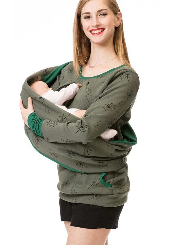 Sweatshirt d’allaitement femme – Coupe décontractée – Coton – Accès discret – Motif floral