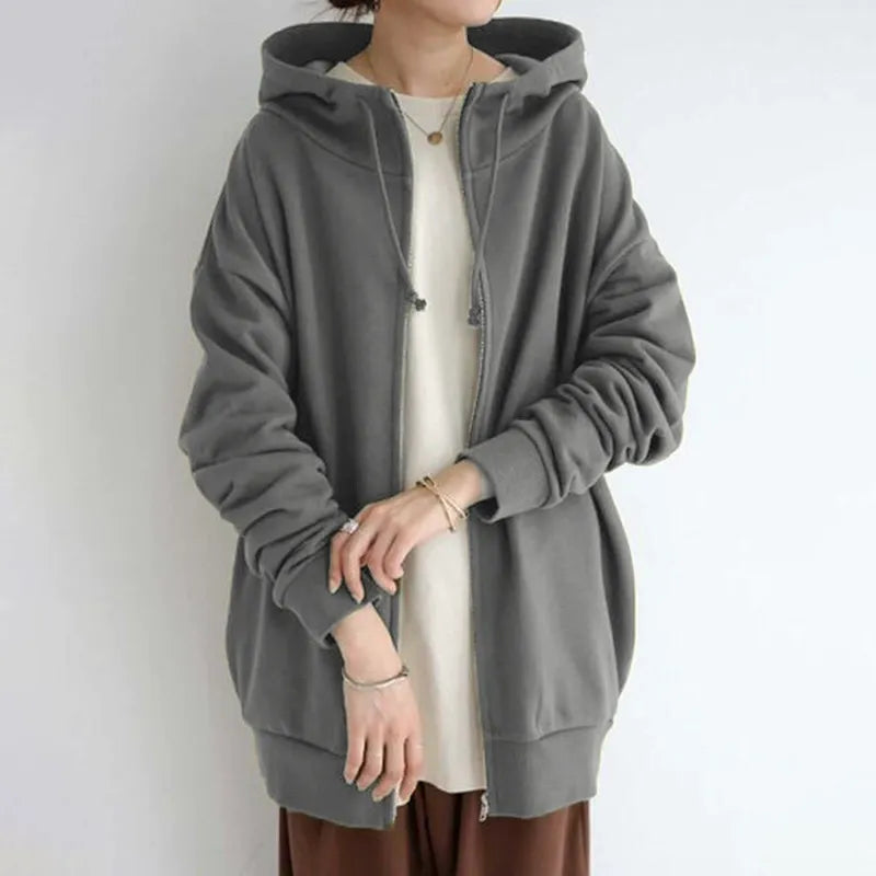 Sweat à capuche femme – Coupe oversize – Intérieur molletonné – Fermeture zippée