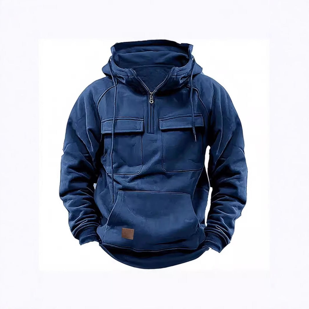 Sweat à capuche homme – Coupe décontractée – Demi-zip – Poches poitrine – Coton doux