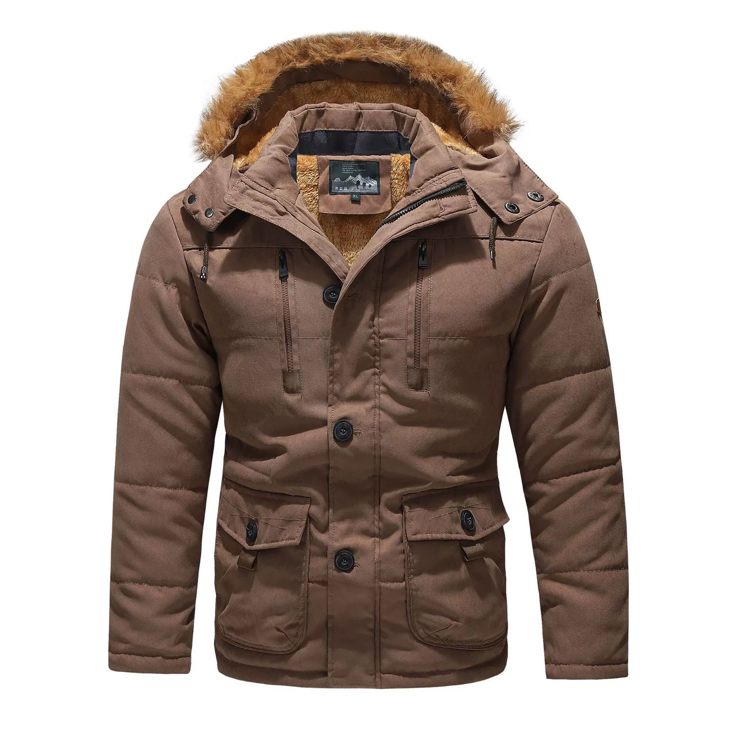 Homme Parka - Tissu Tissé - Coupe Droite - Longueur Mi-cuisse - Col Montant Avec Capuche