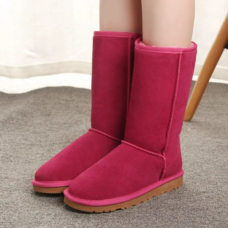 Bottes femme hauteur genou – Suédine – Doublure fausse fourrure – Semelle plate