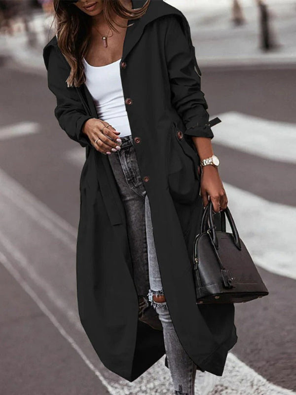 Manteau trench femme – Coupe oversize – Longueur cheville – Capuche style utilitaire