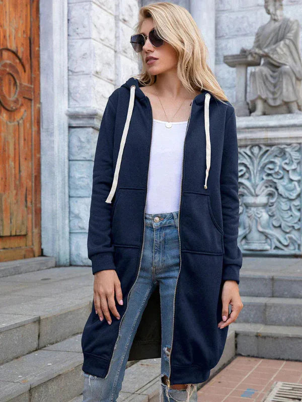 Sweatshirt femme oversize – coton doux – zip frontal – capuche – poches larges