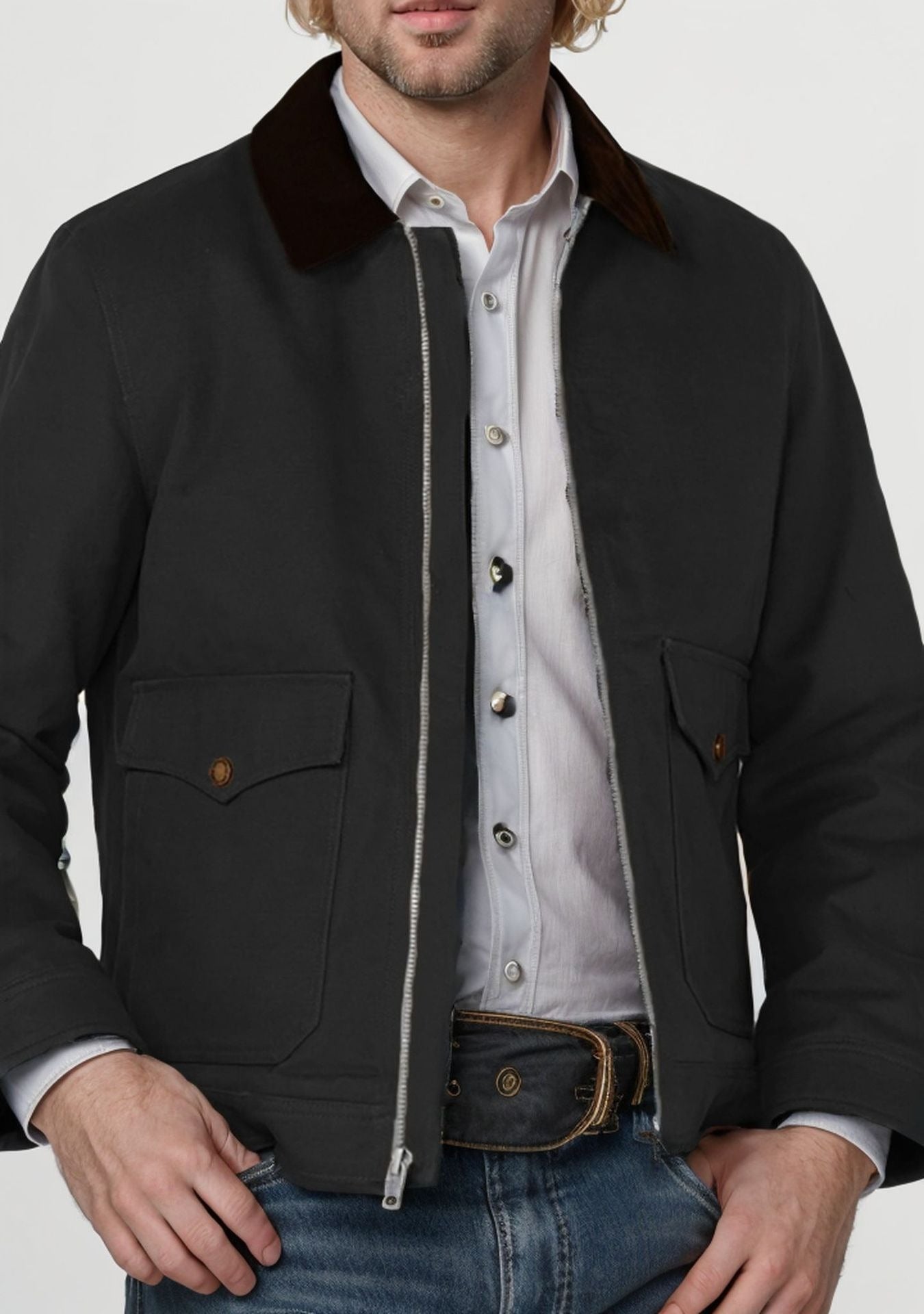 Veste homme – Coupe régulière – Coton mélangé – Fermeture zippée – Poches à rabat