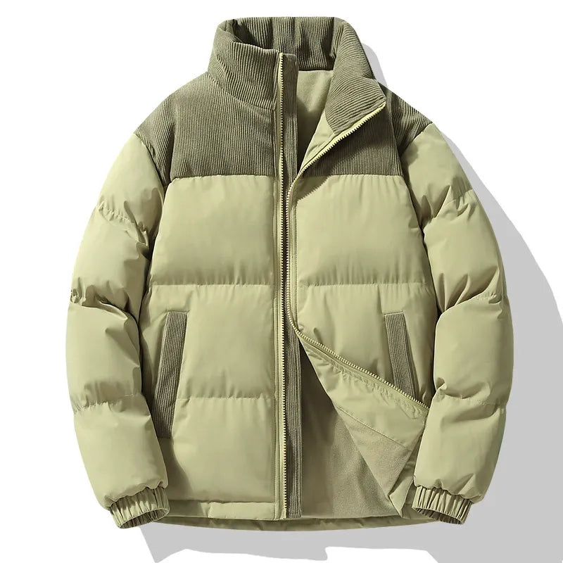 Veste matelassée homme – Coupe oversize – Col montant – Détails en velours côtelé