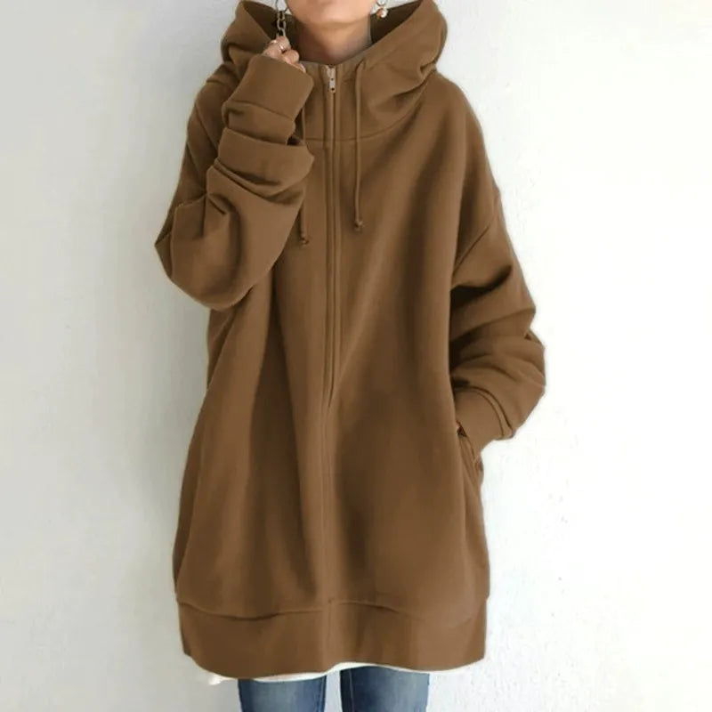 Sweat à capuche femme – Coupe oversize – Intérieur molletonné – Fermeture zippée