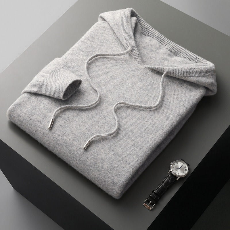 Sweat à capuche homme – Maille laine – Coupe décontractée – Finitions côtelées