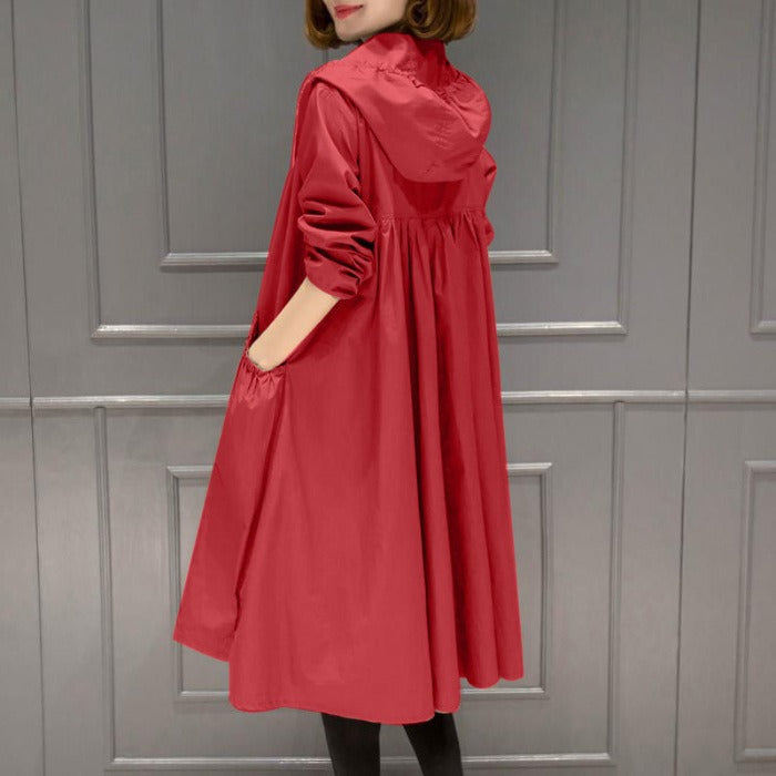 Veste imperméable femme – Coupe décontractée – Longueur genou – Capuche – Zip complet