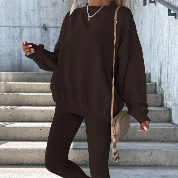 Sweatshirt femme oversize – Coupe décontractée – Col rond – Finitions côtelées
