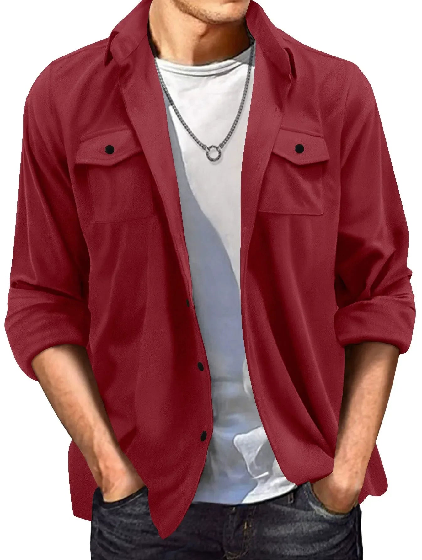 Veste homme casual – Coupe régulière – Effet suédé – Col chemise – Boutonnage frontal