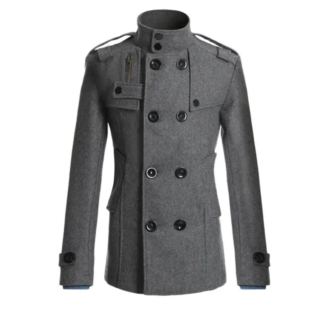 Manteau homme – Laine – Coupe slim – Double boutonnage – Style militaire structuré