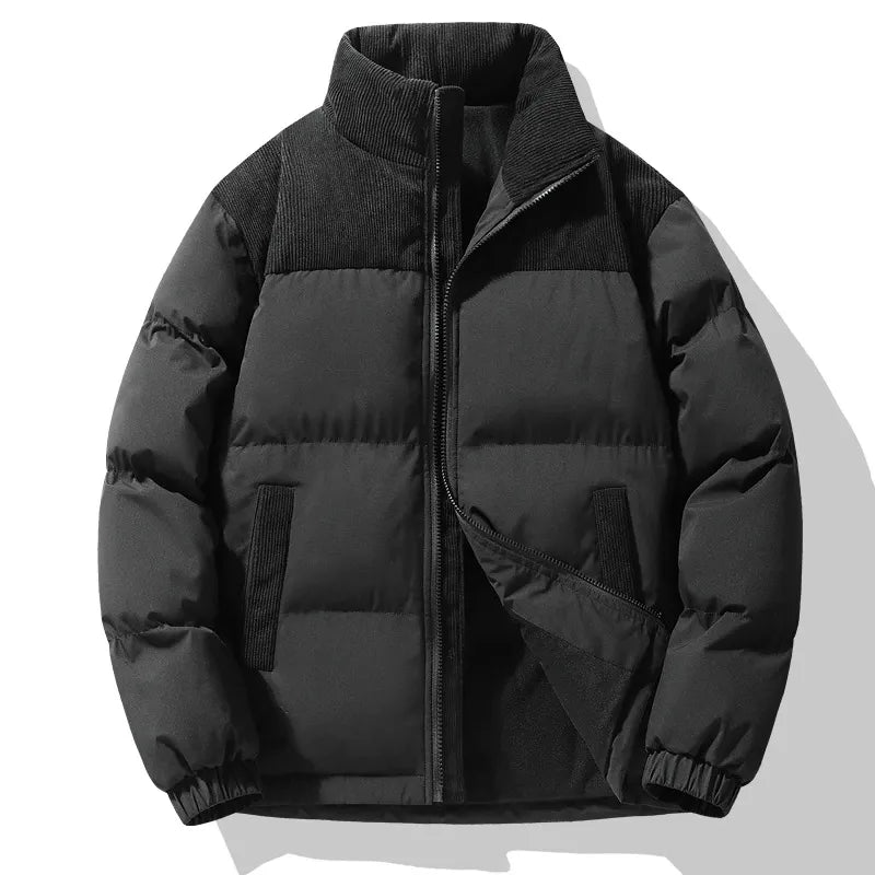 Veste matelassée homme – Coupe oversize – Col montant – Détails en velours côtelé