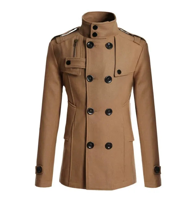 Manteau homme – Laine – Coupe slim – Double boutonnage – Style militaire structuré