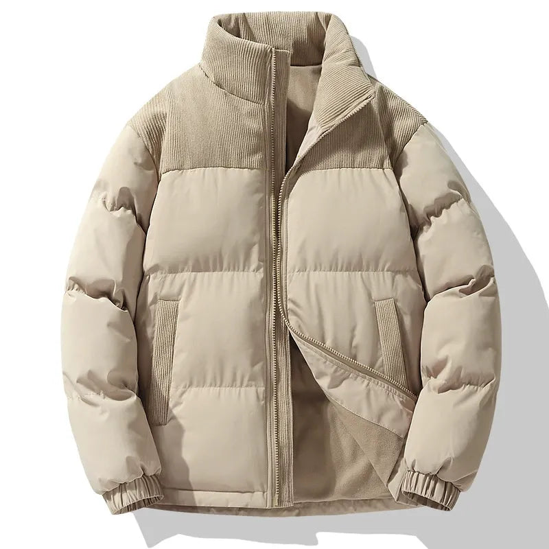Veste matelassée homme – Coupe oversize – Col montant – Détails en velours côtelé