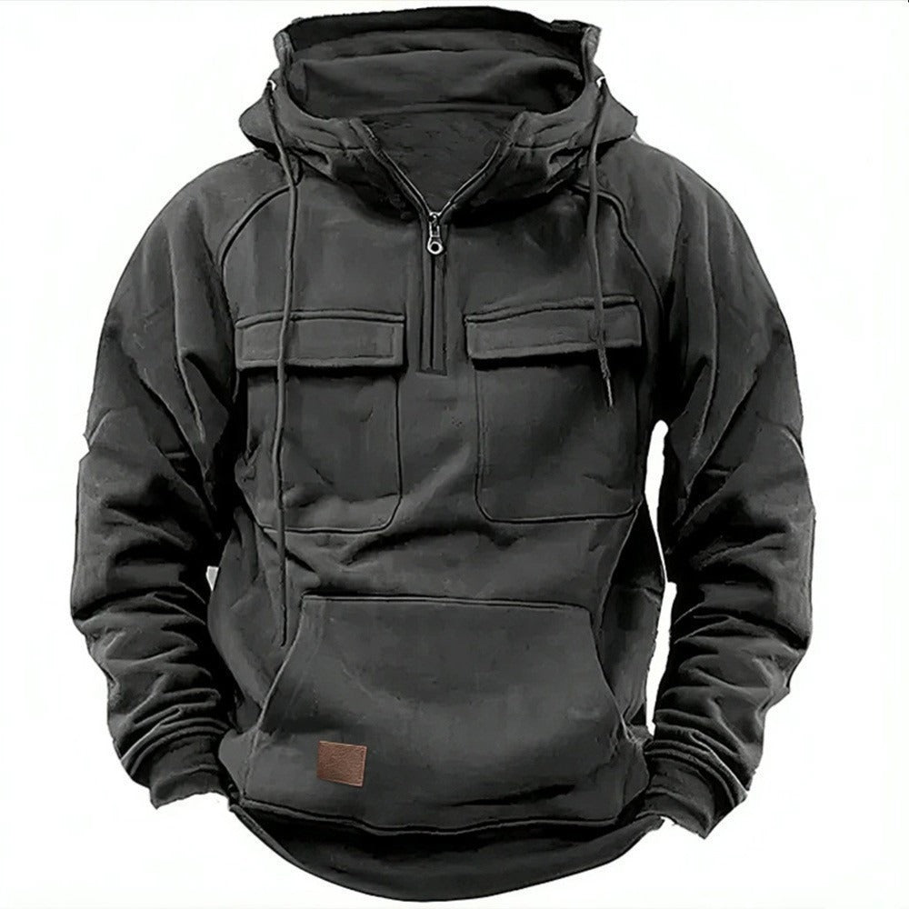 Sweat à capuche homme – Coupe décontractée – Demi-zip – Poches poitrine – Coton doux