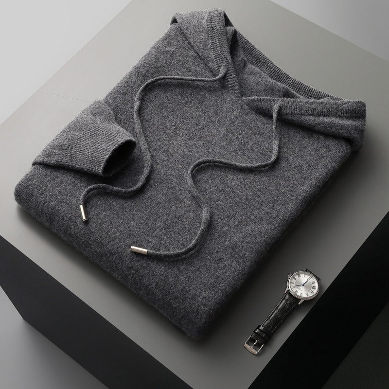 Sweat à capuche homme – Maille laine – Coupe décontractée – Finitions côtelées