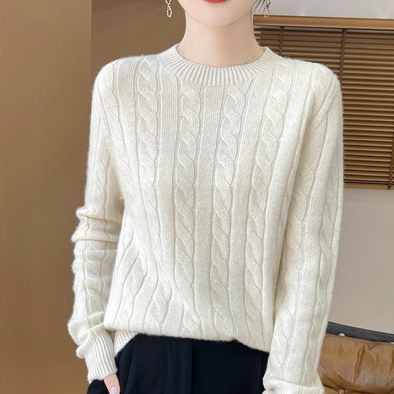Pull femme – Maille torsadée – Coupe décontractée – Col rond – Manches longues