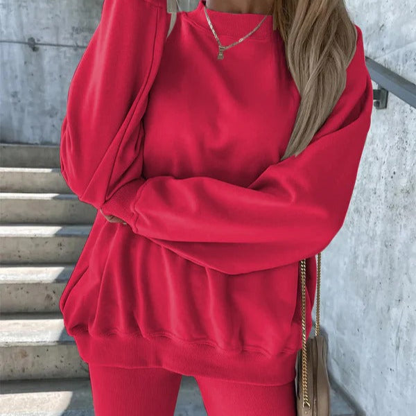 Sweatshirt femme oversize – Coupe décontractée – Col rond – Finitions côtelées