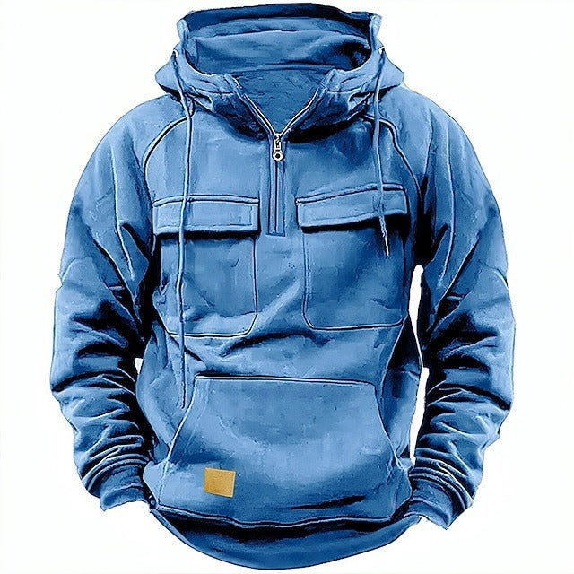 Sweat à capuche homme – Coupe décontractée – Demi-zip – Poches poitrine – Coton doux
