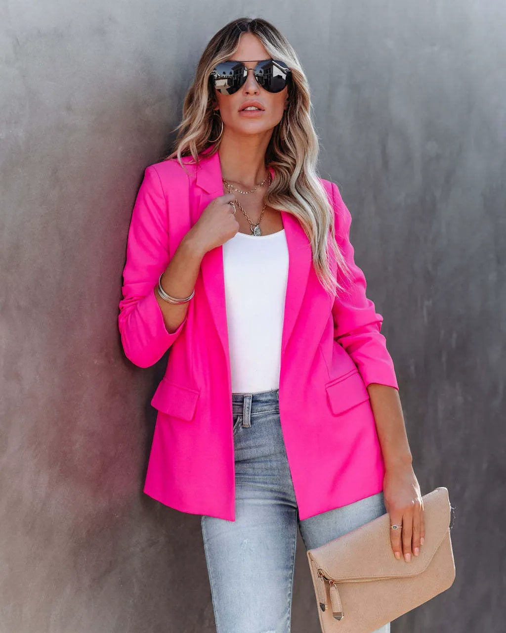 Blazer femme – Coupe cintrée – Revers cranté – Devant ouvert structuré