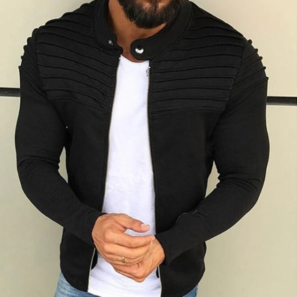 Veste homme – Coupe slim – Coton – Col montant – Détails côtelés – Fermeture zippée
