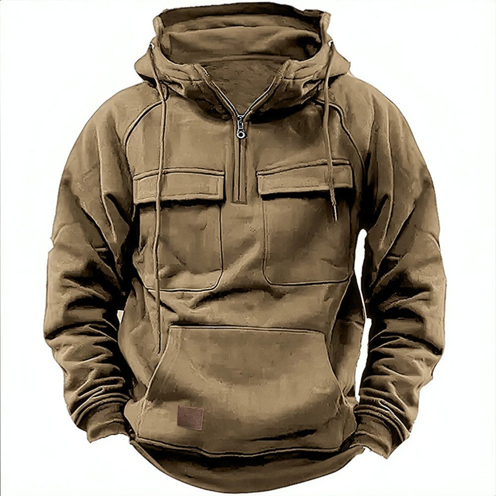 Sweat à capuche homme – Coupe décontractée – Demi-zip – Poches poitrine – Coton doux