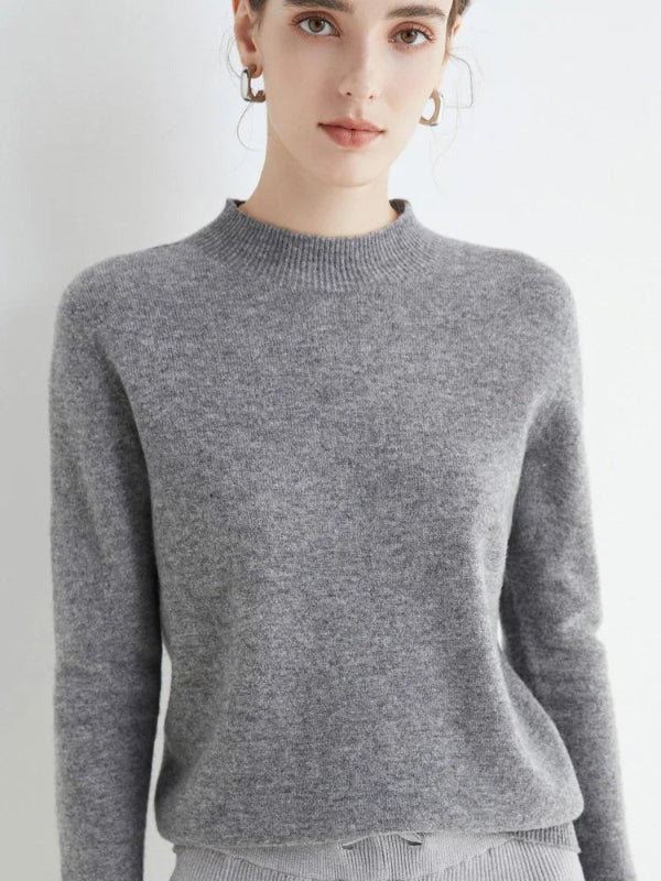 Pull femme – Coupe droite – Laine douce – Manches longues – Col rond côtelé