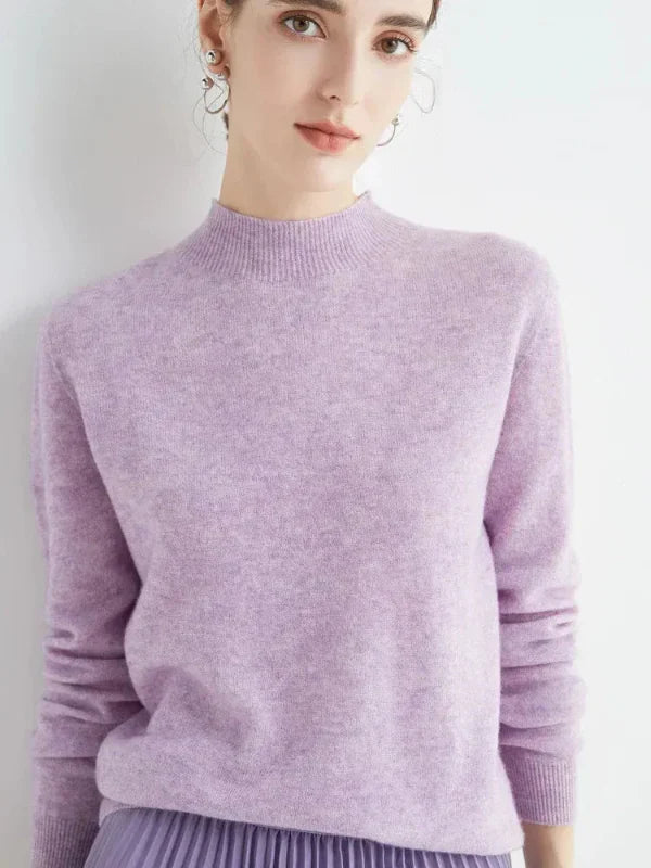 Pull femme – Coupe droite – Laine douce – Manches longues – Col rond côtelé