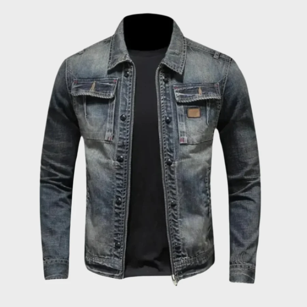 Veste en jean homme – Coupe droite – Fermeture boutonnée – Poches poitrine – Style décontracté