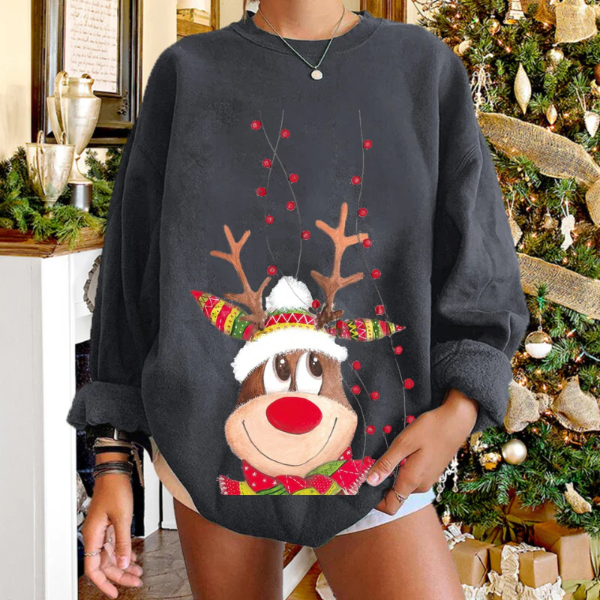 Pull femme – Coupe décontractée – Maille douce – Motif renne festif