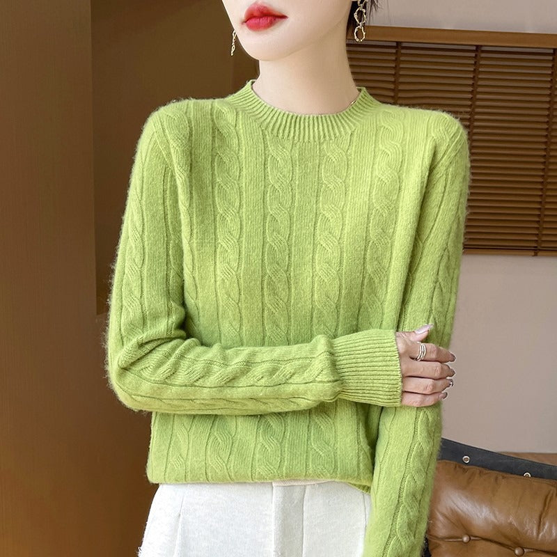Pull femme – Maille torsadée – Coupe décontractée – Col rond – Manches longues