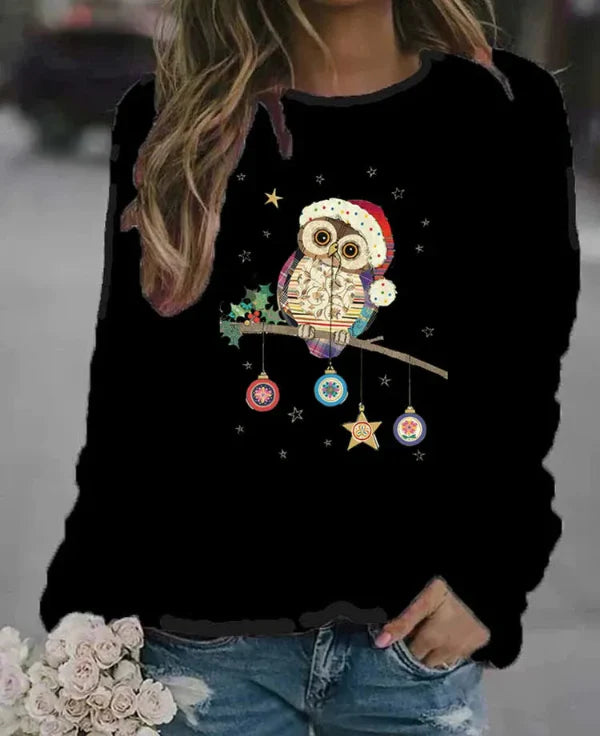 Sweatshirt femme – Coupe décontractée – Coton doux – Manches longues – Motif festif