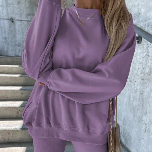 Sweatshirt femme oversize – Coupe décontractée – Col rond – Finitions côtelées
