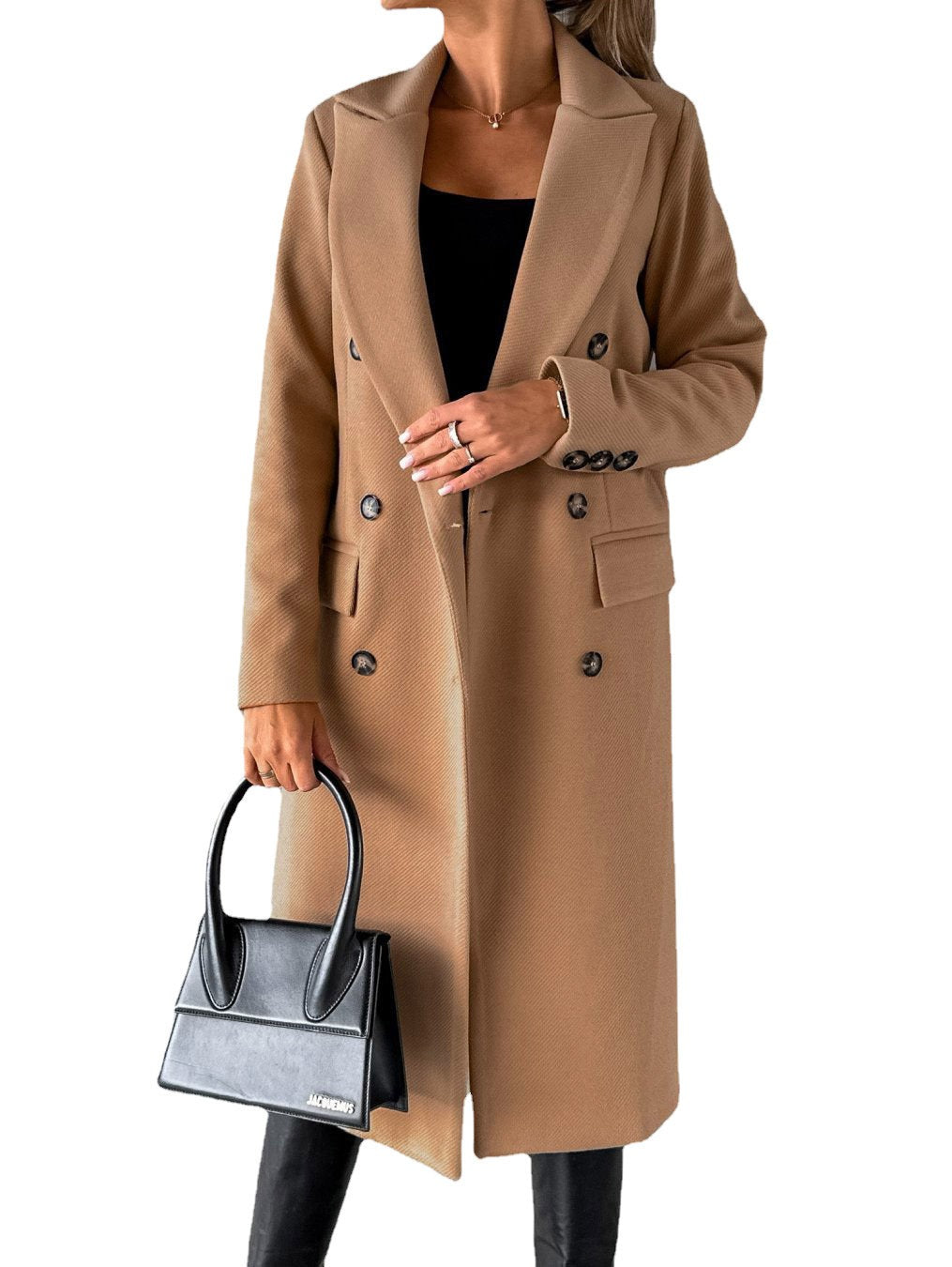 Manteau trench femme – Coupe ajustée – Laine douce – Boutonnage croisé – Longueur genou