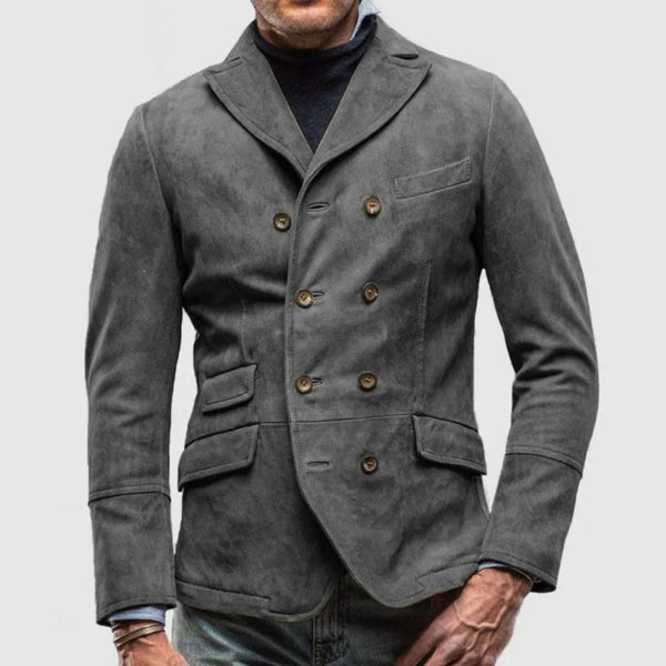 Blazer homme – Coupe slim – Texture effet suède – Double boutonnage – Col à revers