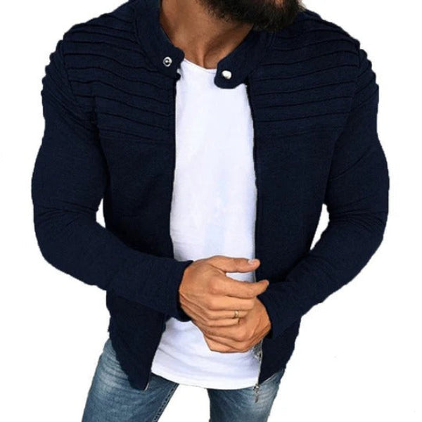 Veste homme – Coupe slim – Coton – Col montant – Détails côtelés – Fermeture zippée