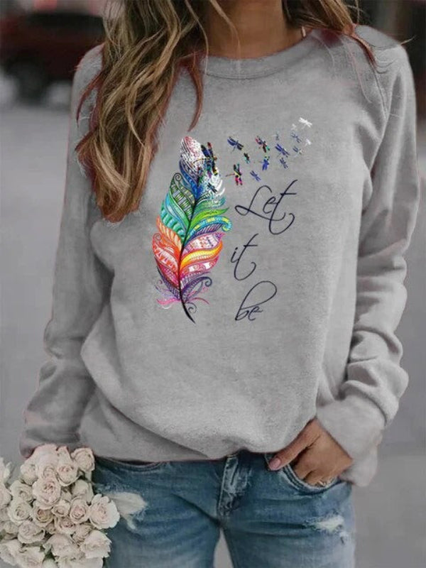 Pull femme – Coupe ample – Coton doux – Motif plume – Manches longues
