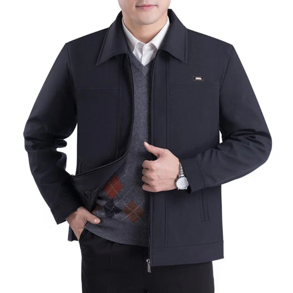 Veste homme – Coupe droite – Tissu lisse déperlant – Col à revers – Fermeture zippée