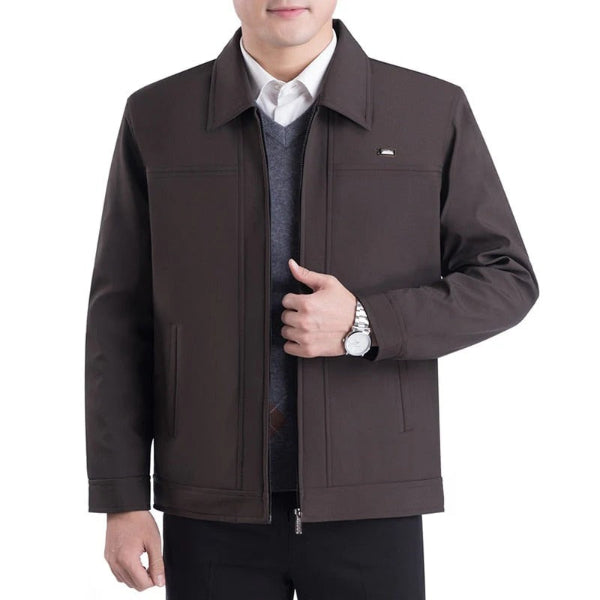 Veste homme – Coupe droite – Tissu lisse déperlant – Col à revers – Fermeture zippée
